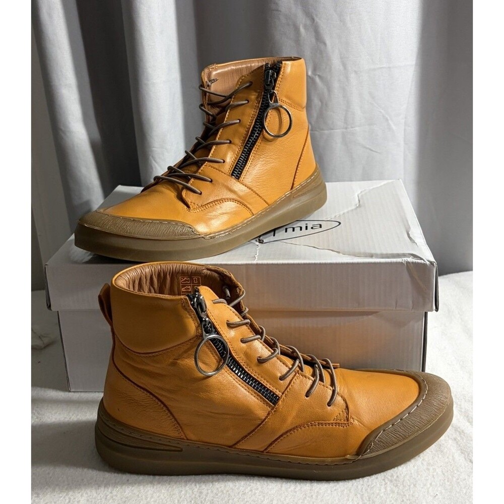 MIA Sheridan Leather High Top Ankle Boots Orange Side Zip Alba Women's 8.5